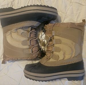 Kids' Tan and Black Lace-Up Rain & Snow Boots with Durable Sole - Size 1
